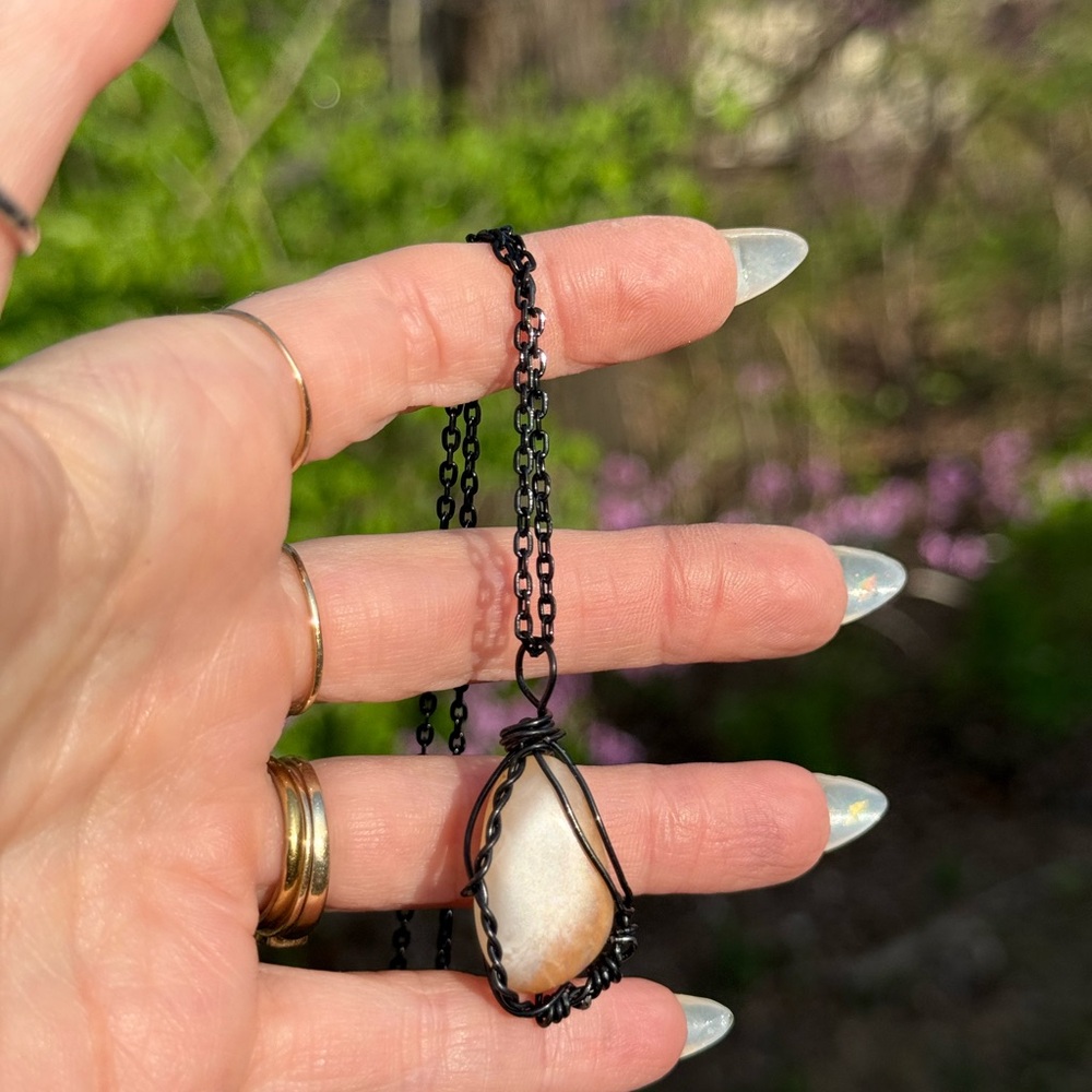 Peach moonstone crystal necklace